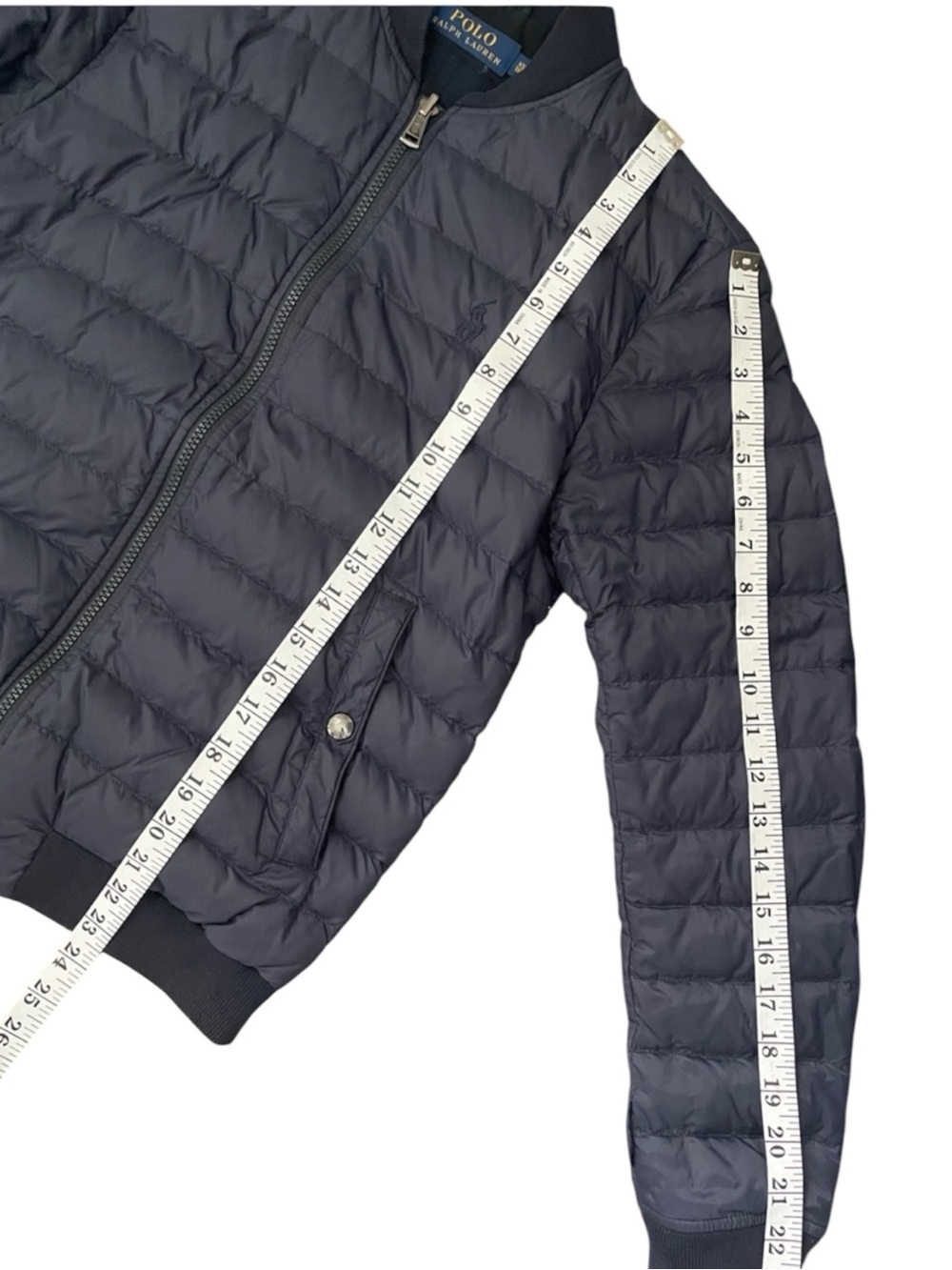 Polo by Ralph Lauren Vintage Navy Quilted Down Puffer Bomber Jacket* Unisex XS - Picture 8 of 16